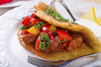 Hungarian goulash with potato pancake