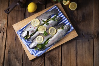 Fresh trout with lemon and various herbs