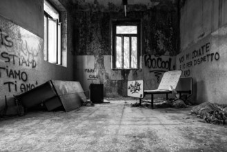 A picture of a scary place in an abandoned asylum