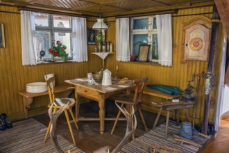 Farmhouse parlour with Herrgottswinkel, local history museum, Wiggensbach, Allgäu, Swabia, Bavaria,