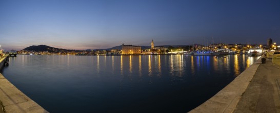 Split harbour, blue hour, panoramic shot, Split, Dalmatia, Croatia
