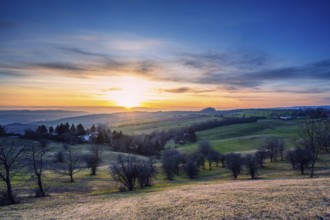 Sunset in the Harz Mountains near Sangerhausen with beautiful clouds in beautiful colors
