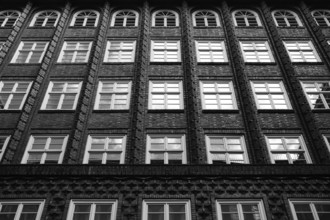 Building in the Hafencity, black and white, Hanseatic City of Hamburg, Germany