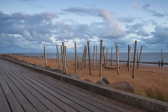 Sunset on the empty beach, Hjerting, Jutland, Denmark. Hjerting is a district of Esbjerg in