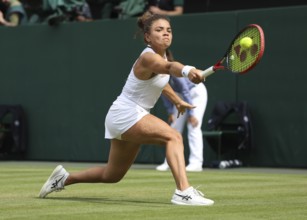 Italian tennis player Jasmine Paolini in action at the 2024 Wimbledon Championships, London,