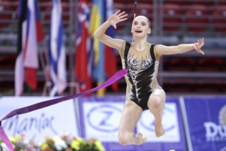 Sofia, Bulgaria - 6 May, 2017: Camilla Feeley from USA performs during Rhythmic Gymnastics World
