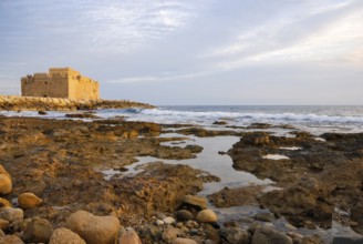 Paphos castle at down. Coastal ancient historic castle landmark at Paphos harbor Cyprus