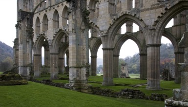 Choir arcades. Ruins of Rievaulx Abbey. The Cistercian abbey was founded in 1132 and dissolved by