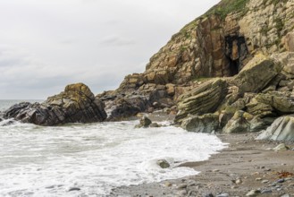 The Irish Sea Coast and St Ninian's Cave, Port Castle Bay, Dumfries and Galloway, Scotland, UK