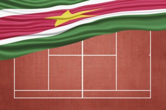 Suriname Flag on Clay Tennis Court, Sports Symbol