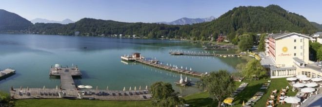 Bathing jetties on Lake Klopeiner See, Hotel Sonne, Carinthia, Austria