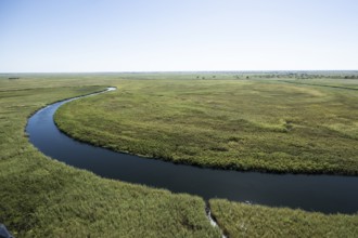 Okawango Delta pan style, meandering courses of the Okawango River, aerial view, Botswana