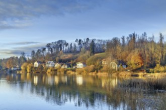 Houses by the Kloster see lake in Seeon-Seebruck, Germany