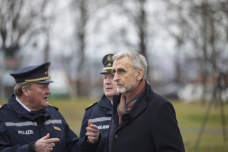 Minister of State Armin Schuster at the press event to present the new police helicopter. This is