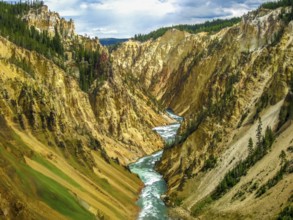 Lower Falls, most popular waterfall in Yellowstone, are located in head of the Grand Canyon in