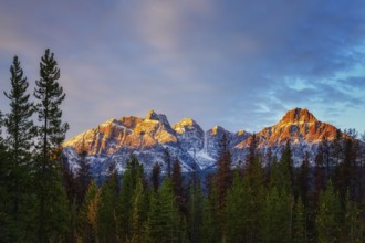 Beautiful autumn landscape scene in mountain in background in Jasper National Park west Canada