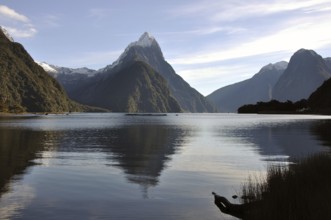 Reflection of Mitre Peak, Milford Sound, Fiordland, New Zealand