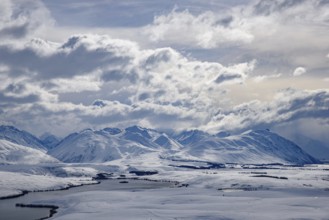 Mountains and land covered by snow in winter in New Zealand