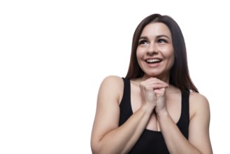 25 year old woman with black hair is surprised and opens her mouth