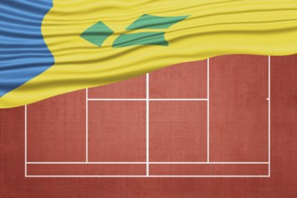 Saint Vincent and the Grenadines Flag on Clay Tennis Court, Sports Symbol