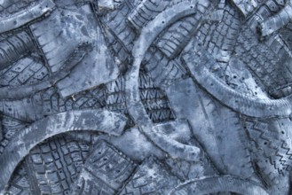 Dump background of old tires. cut automotive rubber chemical industry