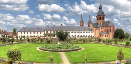 Panoramic view of the monastery and monastery garden of Seligenstadt, Hesse, Germany, Seligenstadt,