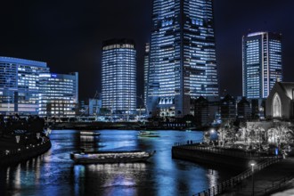 Yokohama Minato Mirais night scene (all building light up). Shooting Location: Yokohama-city