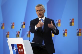 Madrid, Spain - 29 June, 2022: NATO Secretary General Jens Stoltenberg speaks at a press conference