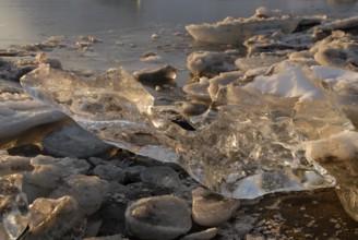 Ice lighted up during sunrise, Recherchebreen, Spitsbergen