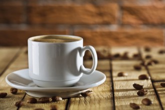 Close-up one white coffee cup