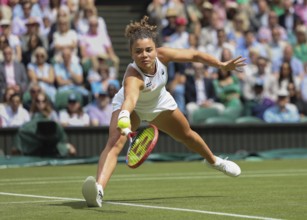 Italian tennis player Jasmine Paolini in action at the 2024 Wimbledon Championships, London,