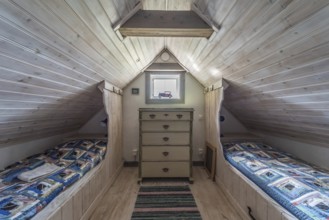 Rensmur, Sala Vastmanland County -Sweden, 08 06 2019: Wooden structure of the ceiling of a
