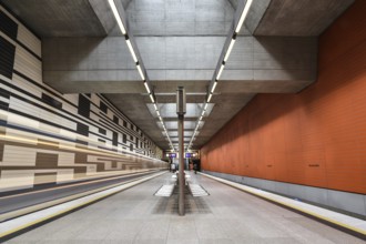 MUNICH, GERMANY, JANURAY 01, 2023, Iconic walls of subway station Oberwiesenfeld in Munich,