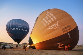 Preparation for the balloon flight over the Unesco site Maidain Saleh or Hegra, Al Ula, Kingdom of