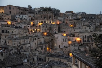 Scenic skyline of Sassi di Matera at night, Italy