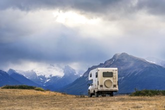 A pickup camper near Los Glaciares National Park in Patagonia, El Calafate, Santa Cruz, Argentina