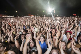WROCLAW, POLAND - AUGUST 12, 2023: Festival Meskie Granie (Man's playing) play of audience in front