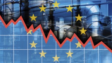 Symbolic image on the topic EU economy, economic downturn, recession in the eurozone