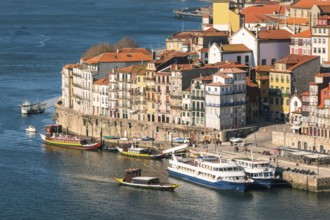 Overview of Old Town of Porto, Portugal. Ribeira and Douro river