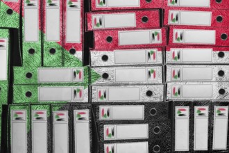Sudan Flag Colors Folder Stack, Bureaucracy and Government Administration Concep