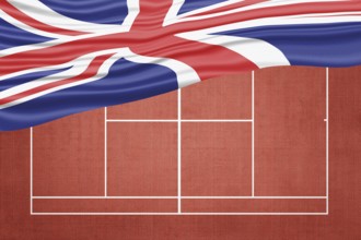 United Kingdom Flag on Clay Tennis Court, Sports Symbol