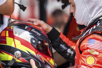 SANTINO FERRUCCI (14) of Woodbury, Connecticut prepares to practice for the Hy-Vee Homefront 250 at