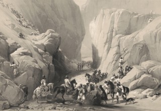 Bolan Pass from Dadur, Toba Kakar range, Balochistan, Pakistan, First Anglo-Afghan War, sketch by