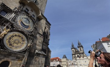 Astronomical clock in Prague and Church of the Virgin Mary