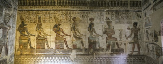 Colorful relief paintings in ancient graves, Dier el Medina, Egypt