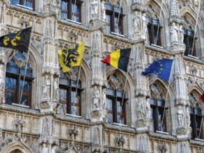Detail Artistic building Leuven Town Hall (Historisch Stadhuis van Leuven) from 1469 in late Gothic