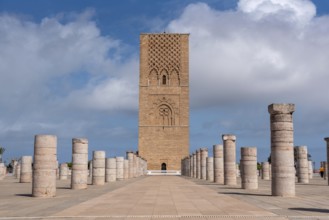 Iconic Hassan tower in the center of Rabat, planned as a even higher minaret of a mosque, Morocco