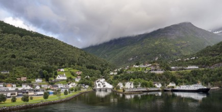 View of Hellesyltfossen, a waterfall in Hellesylt, Norway