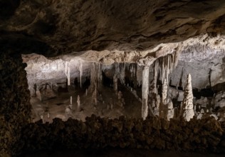 Porto Cristo, Spain, 23 January, 2024: detail view of the rock formations inside the Cuevas del