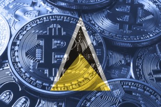 Saint Lucia bitcoin flag, national flag cryptocurrency concept black background